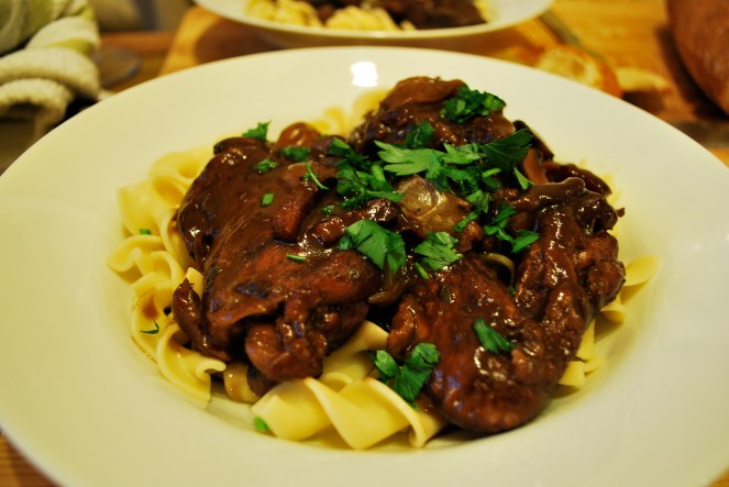 Coq au Vin over Egg Noodles
